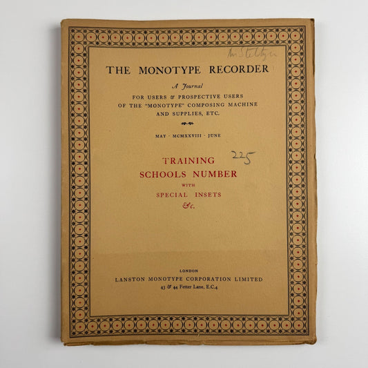 The Monotype Recorder May June 1928 Volume MCMXXVII Training School Number