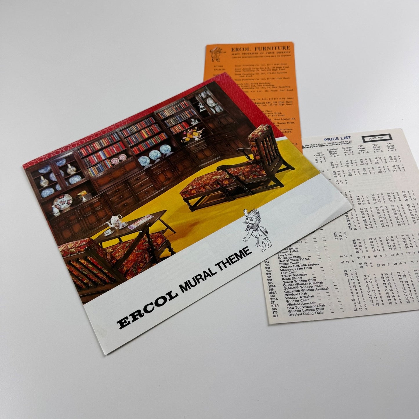 Ercol Mural Theme leaflet, includes planner, price and stockist lists, 1969