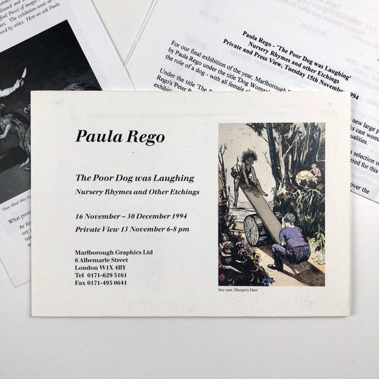 Folding card and related leaflet for Paula Rego. The Poor Dog was Laughing | Marlborough Graphics, 1994