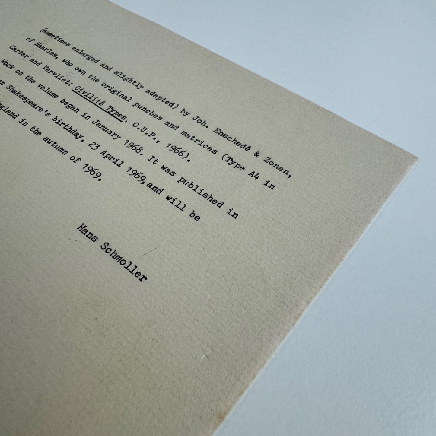 Leaflet: notes by Hans Schmoller on the Complete Pelican Shakespeare, c.1969