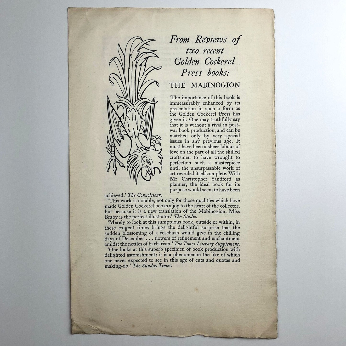 The Golden Cockerel Press The Mabinogion / Endymion promotional leaflet c.1947/8