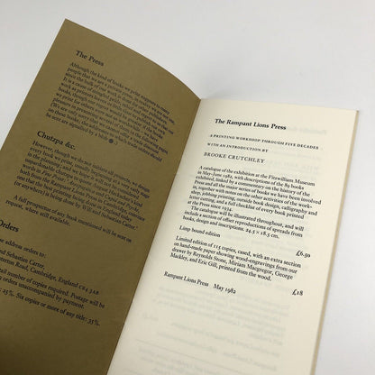 Rampant Lions Press – Books Designed and Printed by Will and Sebastian Carter | 1982