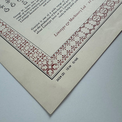 Type specimen sheet: A specimen of a classic book face Linotype Granjon Old Face, 1963