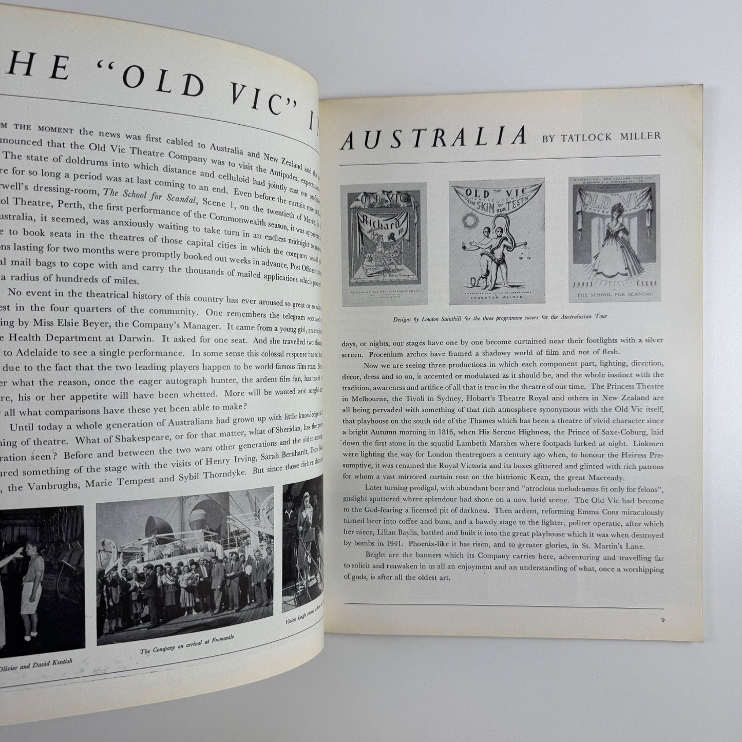 The Old Vic Theatre Company. Tour of Australia New Zealand edited by Tatlock Miller | British Council 1948