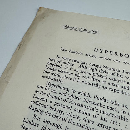 Promotional sheet for Hyperborea Two fantastic travel essays by Norman Lindsay | The Franfrolico Press c.1928