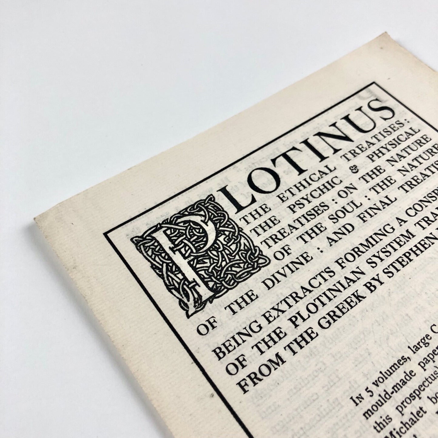 Prospectus for Plotinus trans Stephen Mackenna Medici Society 1924