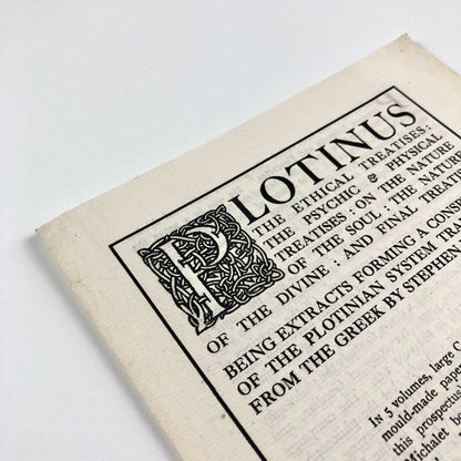 Prospectus for Plotinus trans Stephen Mackenna Medici Society 1924