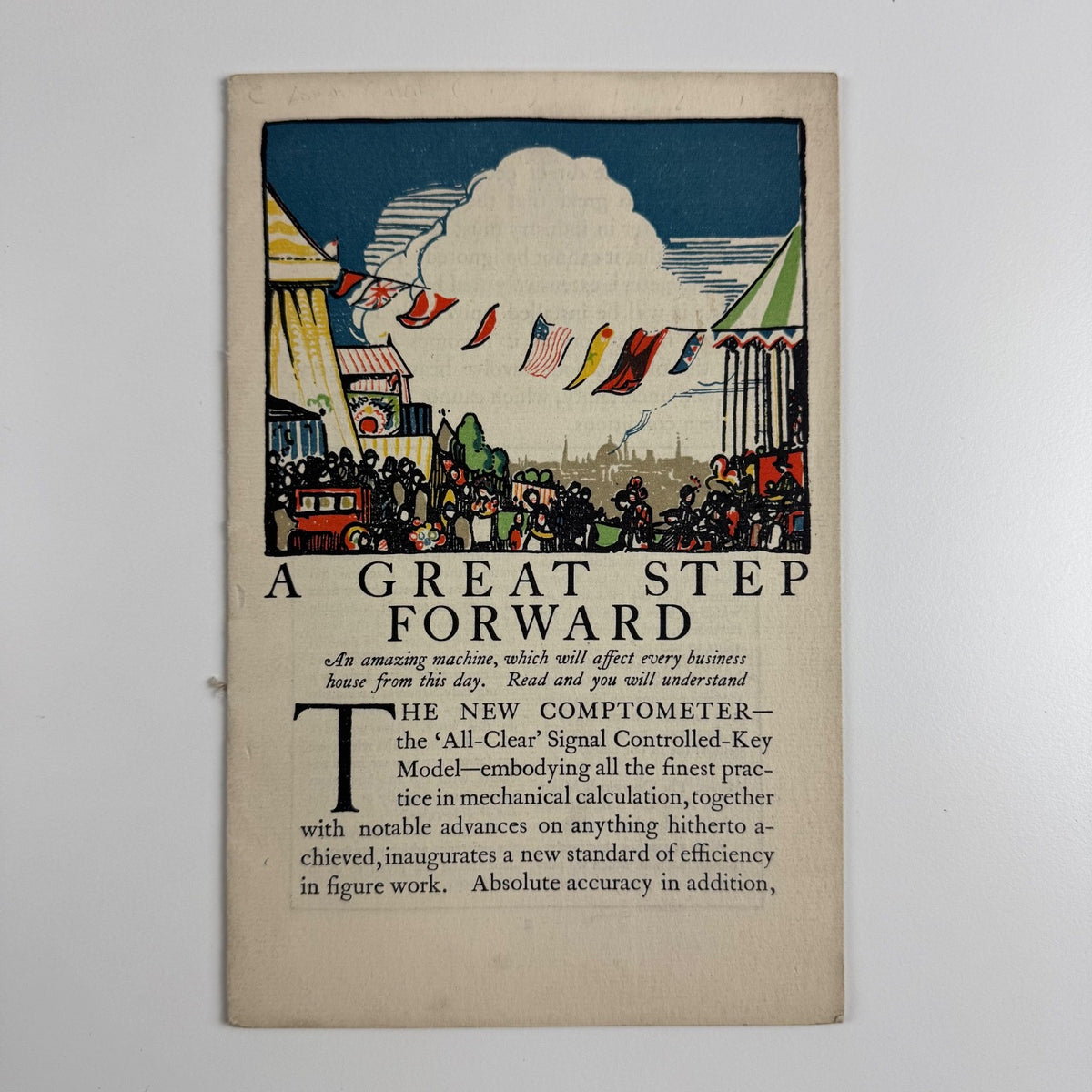 Booklet A great step forward. An amazing machine. The new comptometer. Booklet designed by  Claud Lovat Fraser Curwen Press 1921