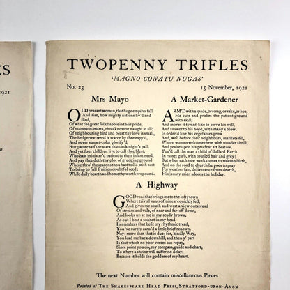 Twopenny Trifles No 21 and No 22 1921 | The Shakespeare Head Press sold by W.J. Ibbett