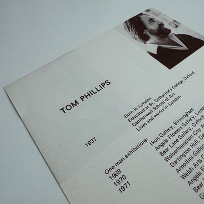 Tom Phillips and Jenny McNulty. Single sheet biographical info for Oxford Gallery, Oxford 1970s