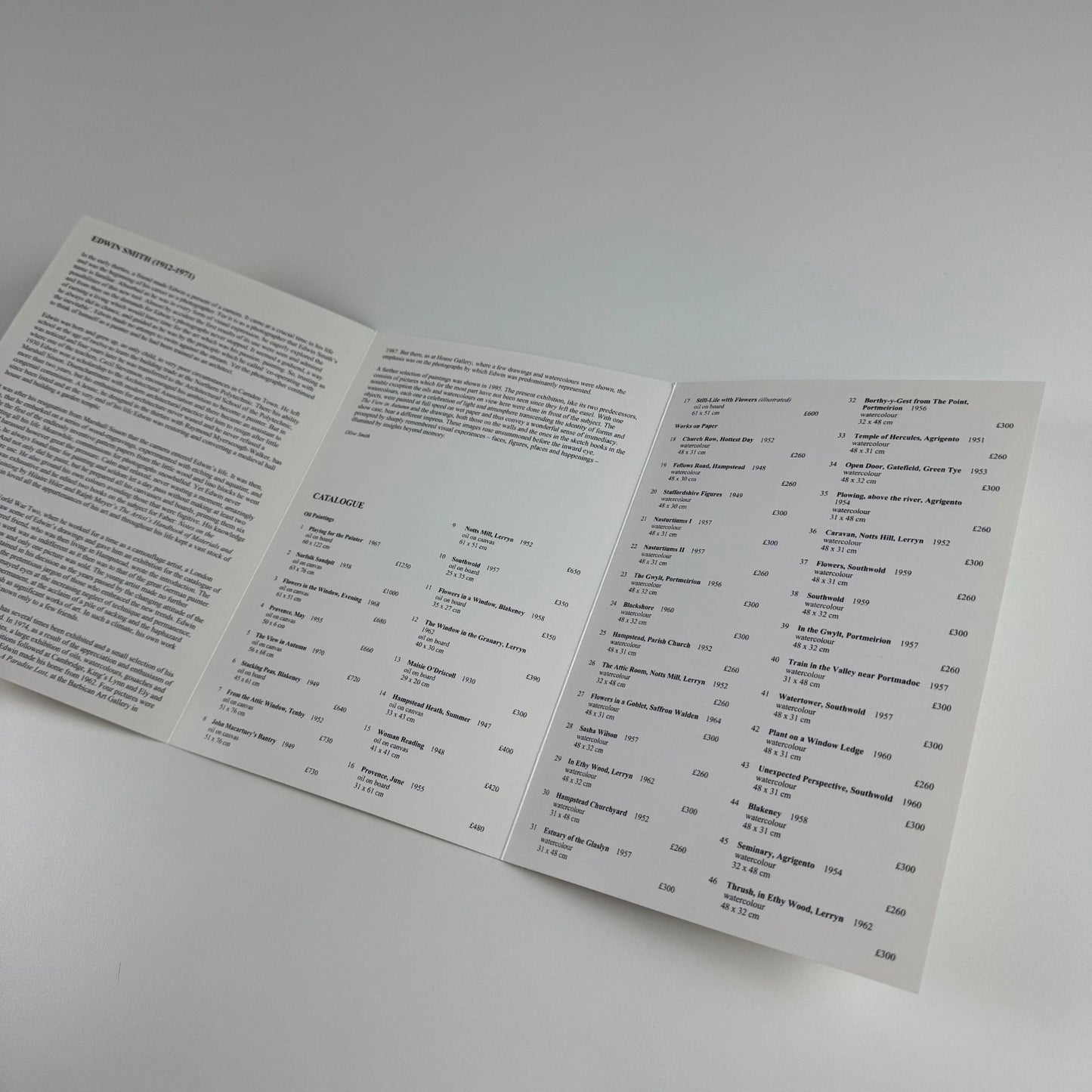Folding card/catalogue Edwin Smith | Sally Hunter Fine Art, 1997