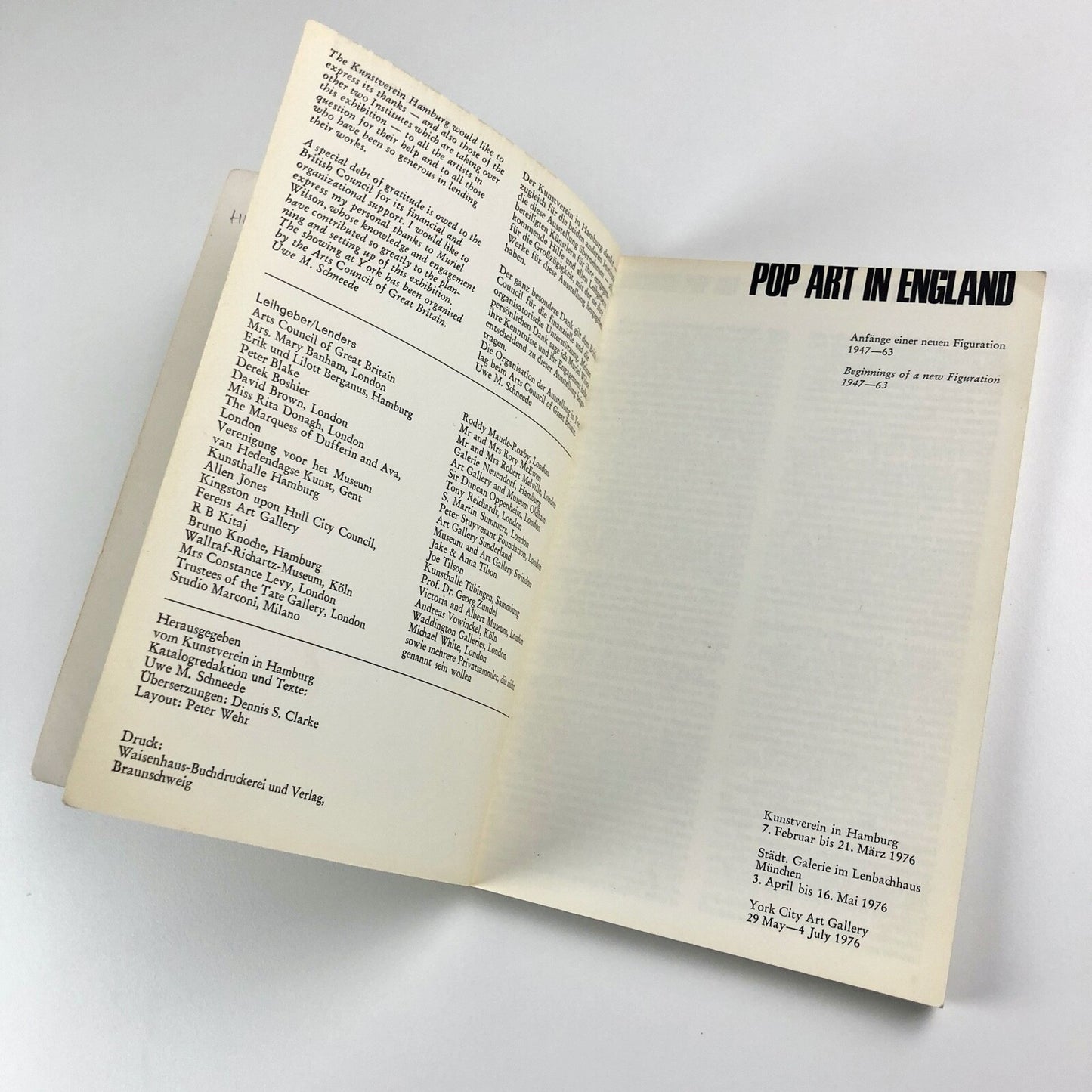 Pop Art in England, Beginnings of a New Figuration | Kunstverein, Hamburg, York | 1976 catalogue