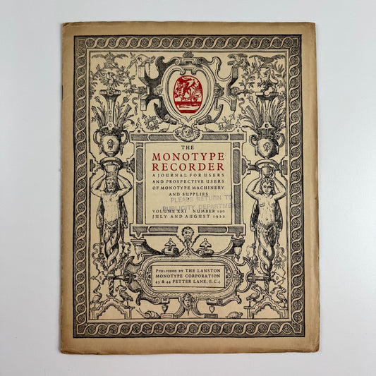 The Monotype Recorder Volume XXI Number 190 July/August 1922