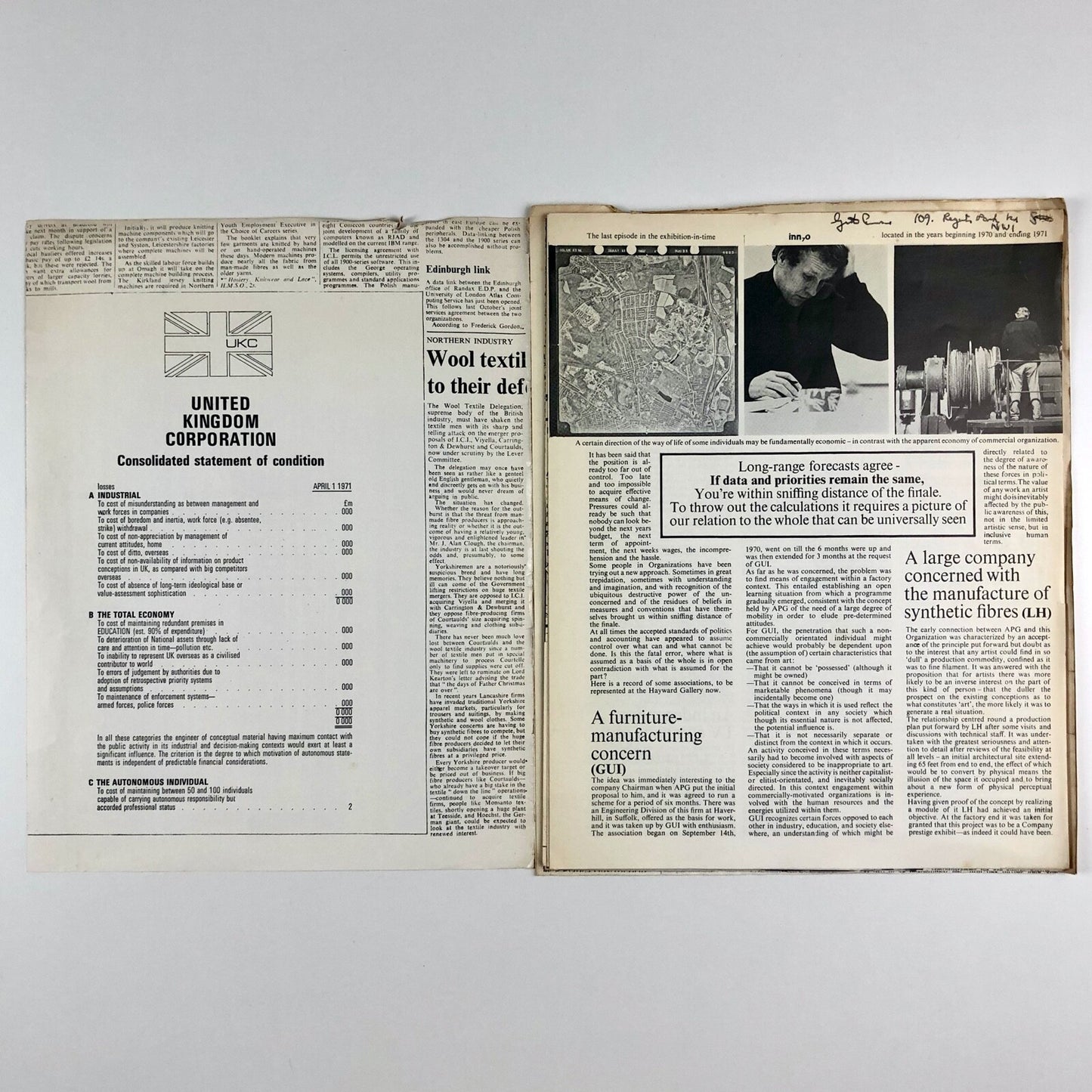 Artist Placement Group inn70 Hayward Gallery catalogue – December, 1971