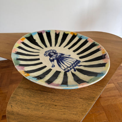 Francesca Kaye medium ceramic plate female figure folk art style signed