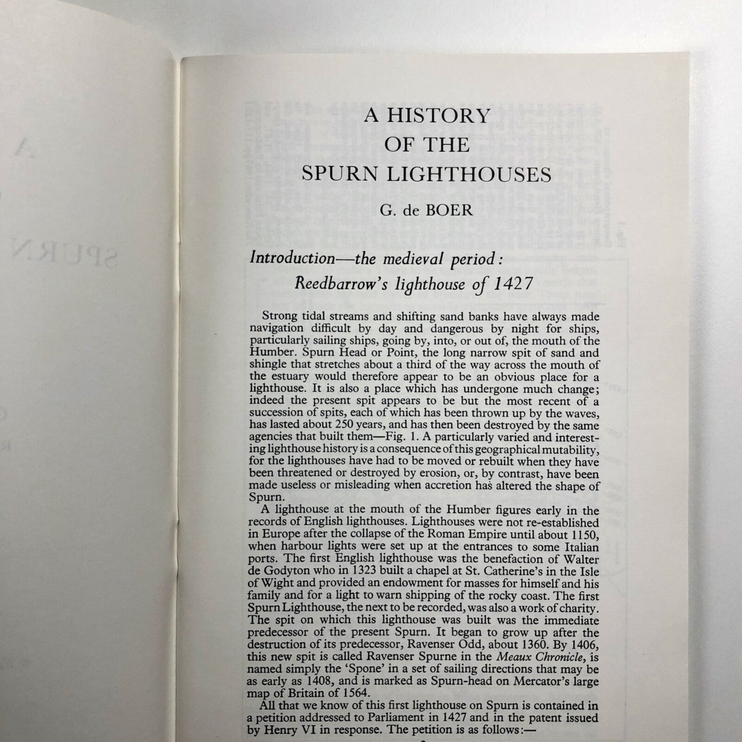 A History of the Spurn Lighthouses by G. De Boer | E. Yorks Local History , 1984