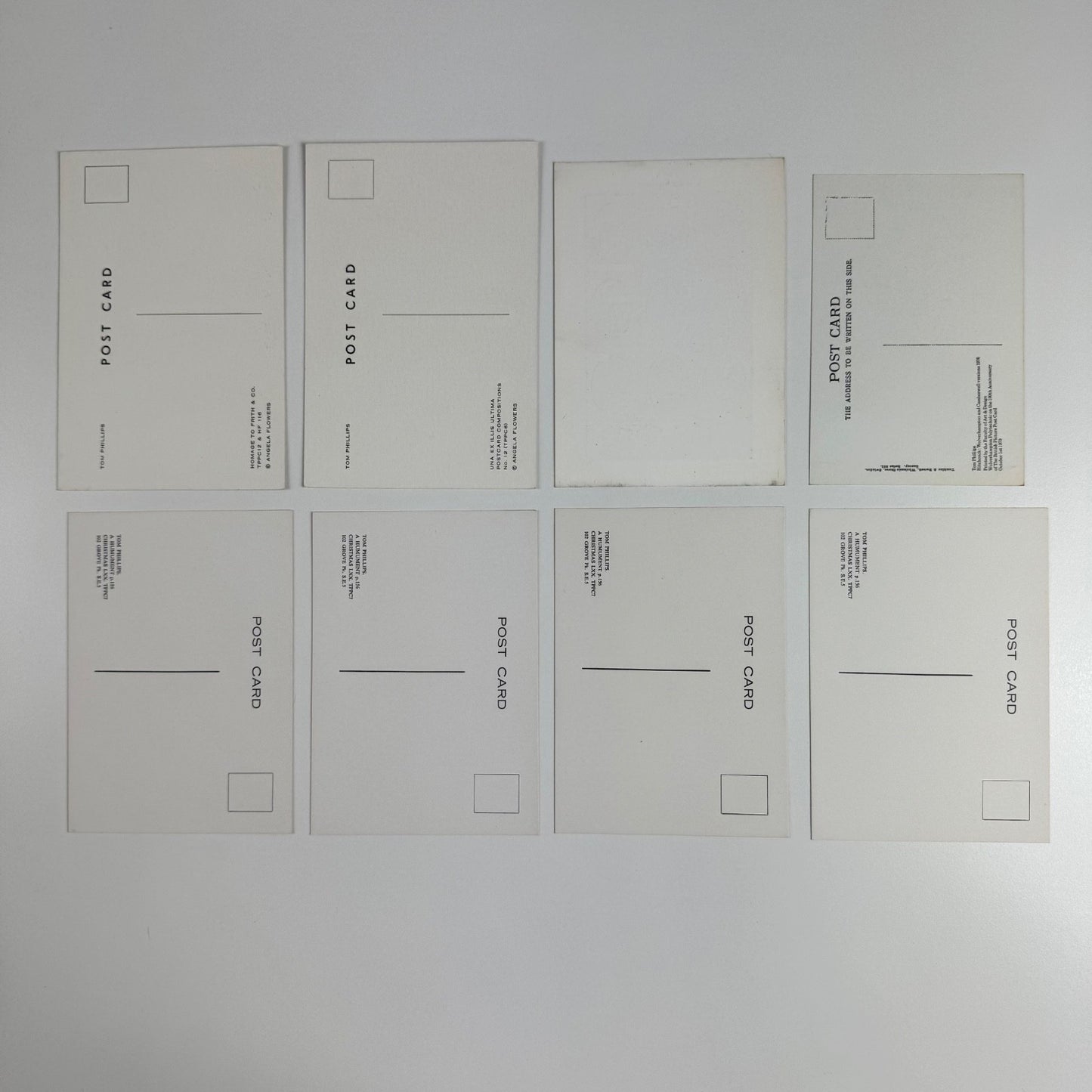 Five postcards relating to Tom Phillips including relating to A Humument