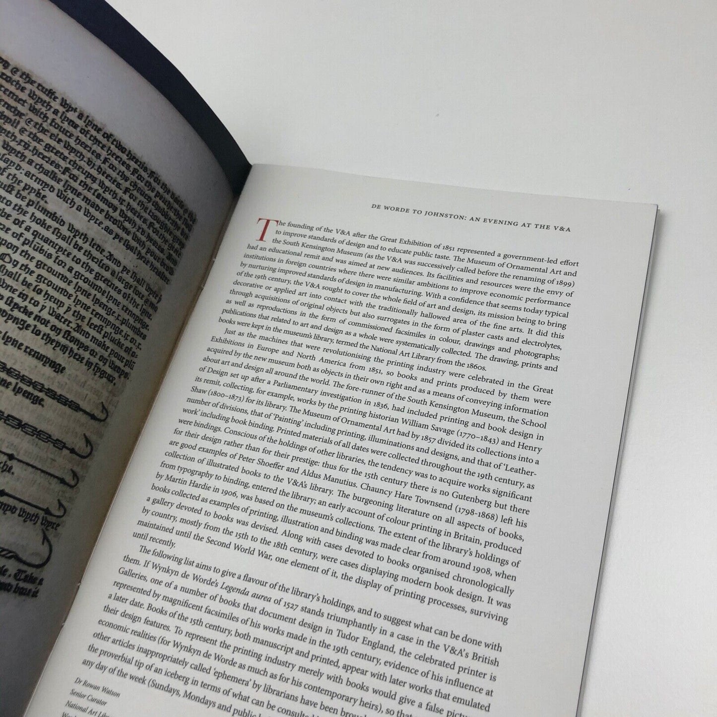Programme for the special reception and display arranged jointly by the Victoria and Albert Museum's Word & Image Department, the Wynkyn de Worde Society and the Edward Johnston Foundation held at the V&A, 13 April 2005 | intro Dr Rowan Watson