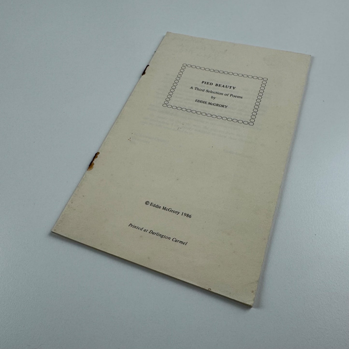 Pied Beauty. A Third Selection of Poems by Eddie McGrory signed 1986 to Lyn Le Grice