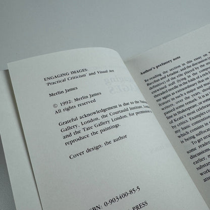 Engaging images. Practical Criticism & Visual Art by Merlin James | Menard Press King's College 1992
