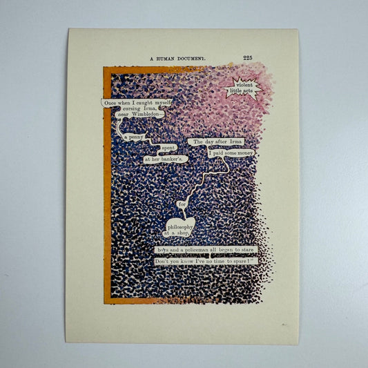 A Humument page 225 'violent little acts' by Tom Phillips Tetrad Press, 1970