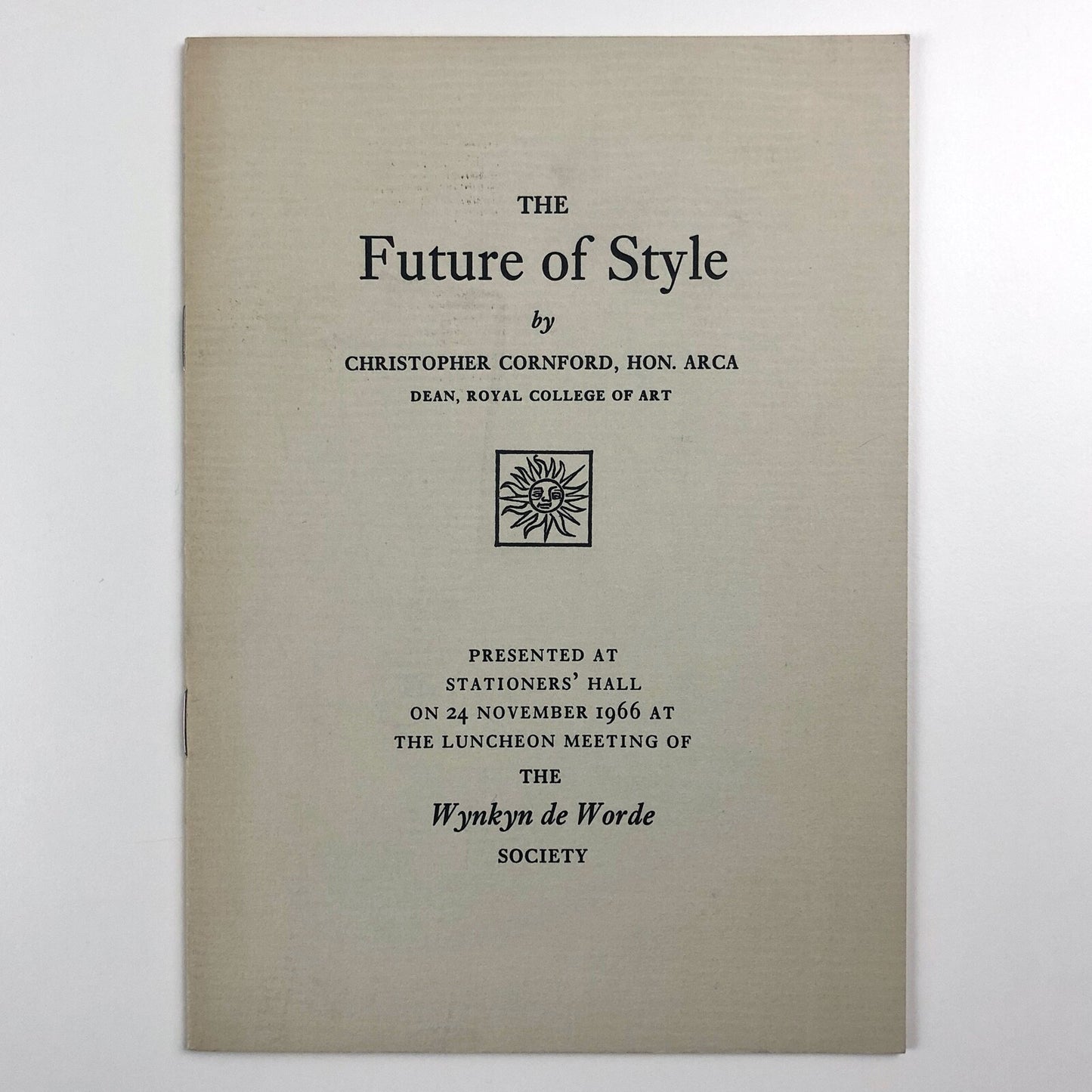 The Future of Style by Christopher Cornford RCA | Wynkyn de Worde 1966