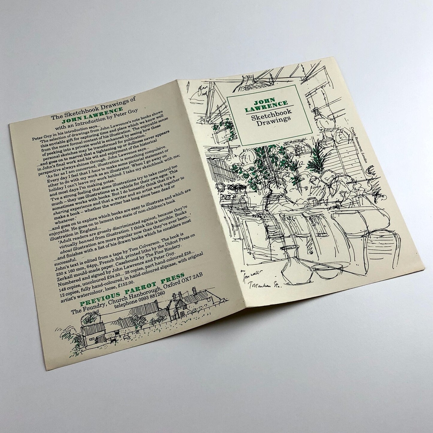 Leaflet to promote: Sketchbook Drawings by John Lawrence | Cover Cranks Restaurant