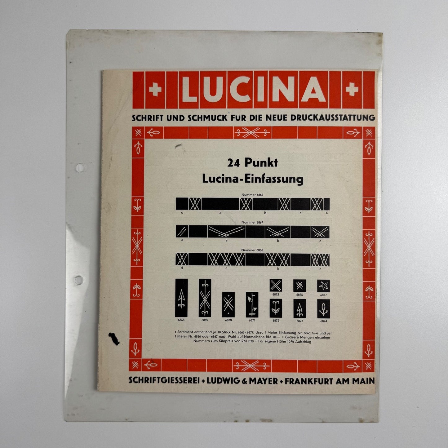 Type specimen sheet Lucina from Ludwig & Mayer, Frankfurt am Main undated