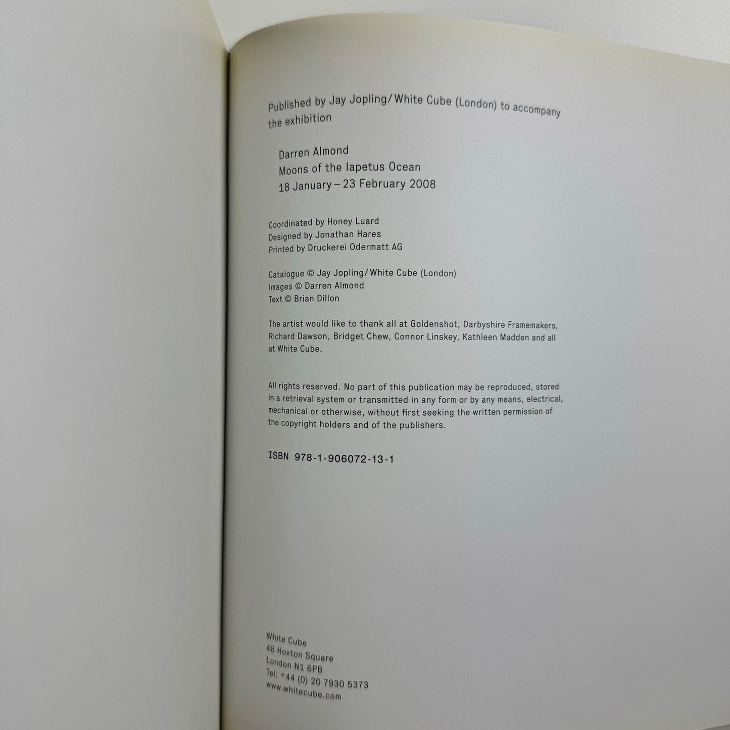 Darren Almond. Moons of the Iapetus Ocean | White Cube London catalogue, 2008