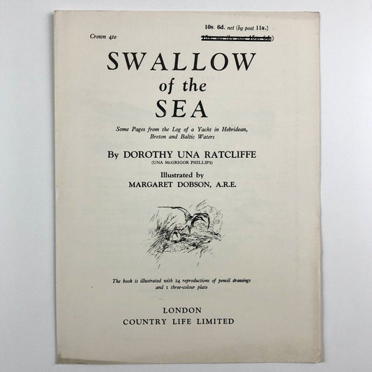 Prospectus for Swallow of the Sea by Dorothy Una Ratcliffe | Illustrated by Margaret Dobson