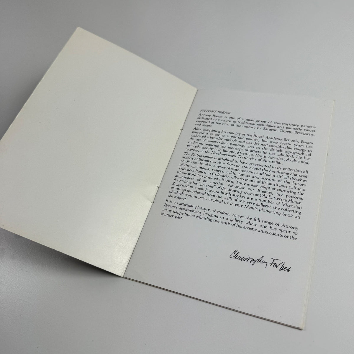 Antony Bream | Maas Gallery, intro Christopher Forbes 3-13 November no year given