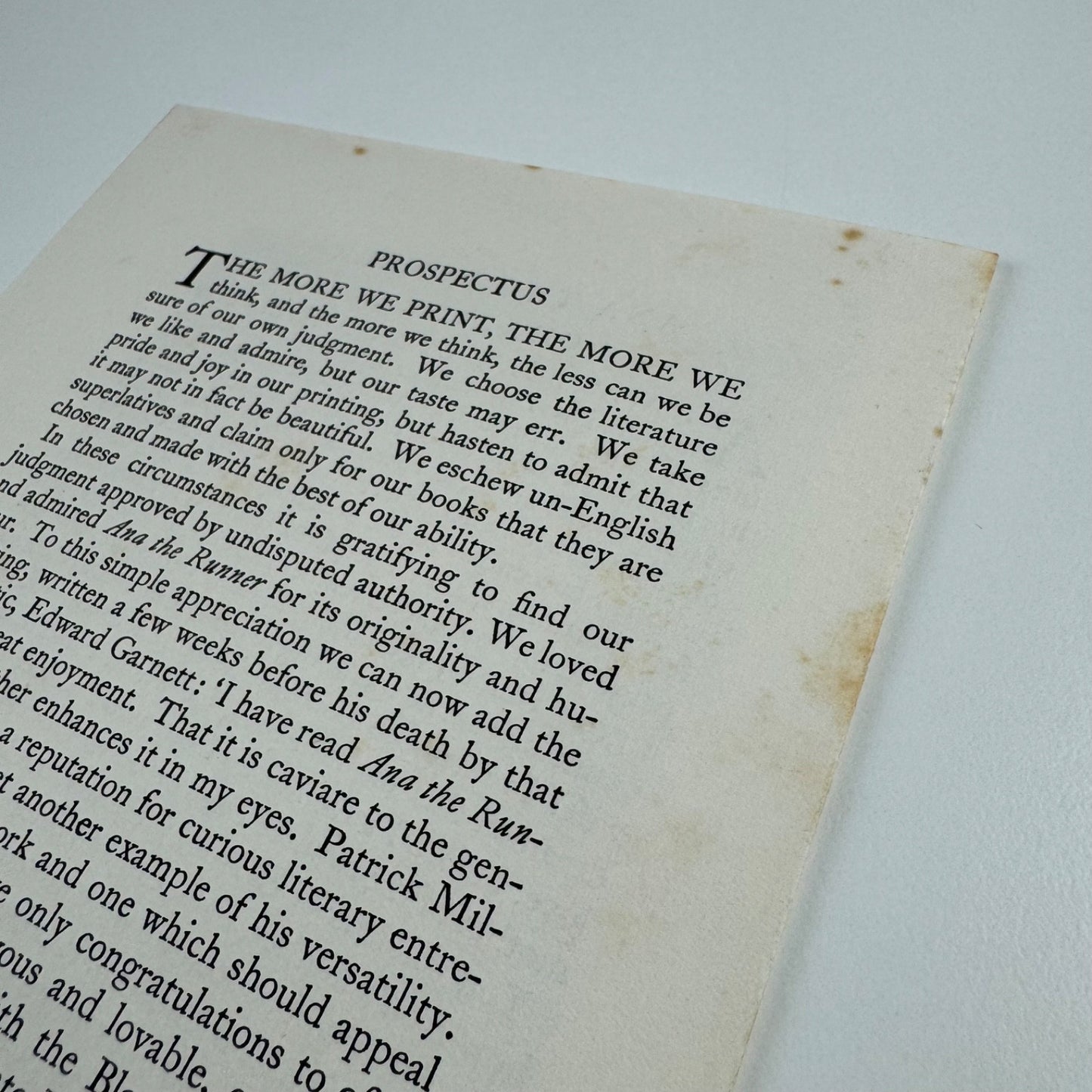 Prospectus for Ana The Runner by Patrick Miller Golden Cockerel Press 1937