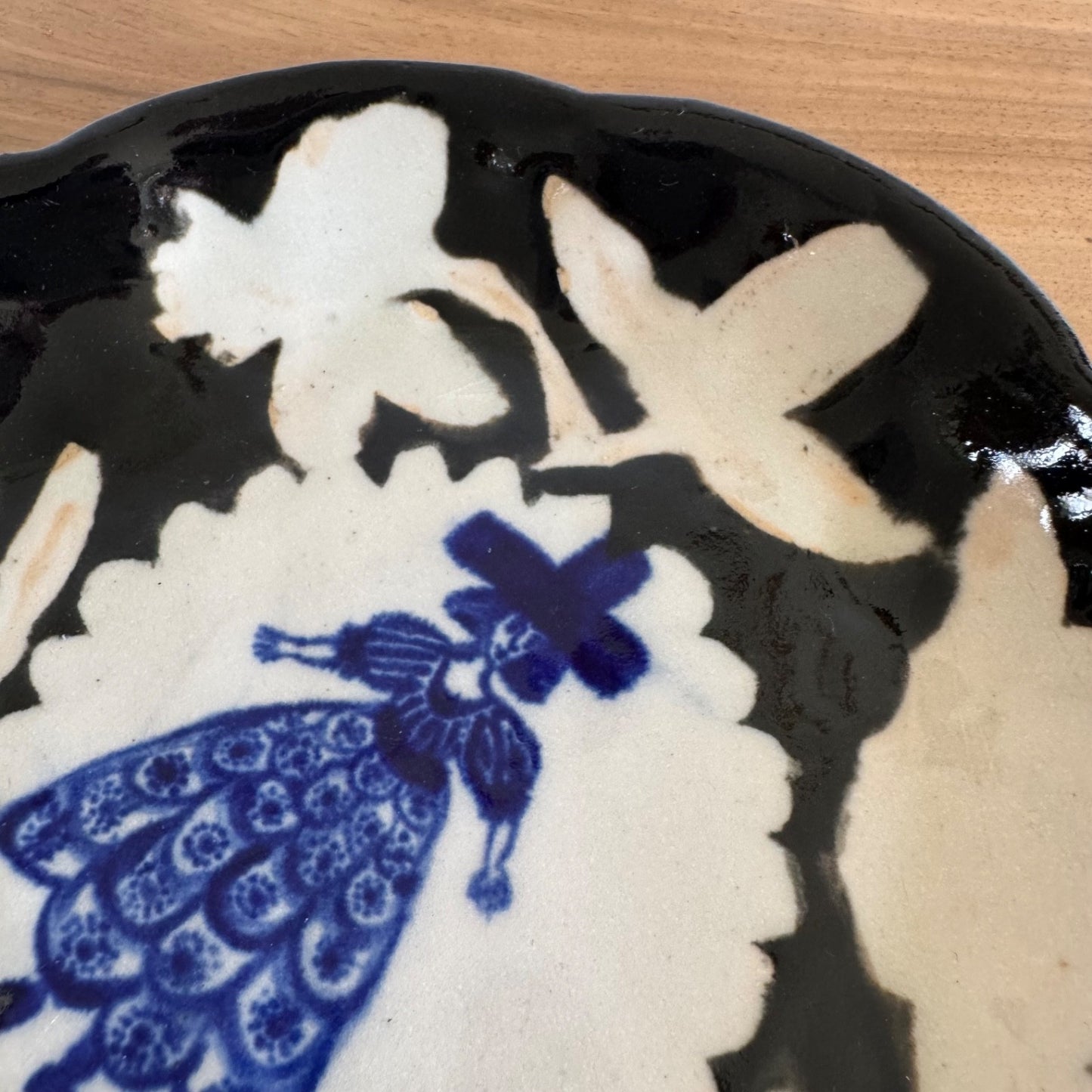 Francesca Kaye studio pottery small platter female figure folk art signed