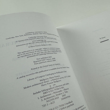 Modern Architectural Theory. A History Survey, 1673-1968 by Harry Francis Mallgrave | Cambridge University Press, 2009