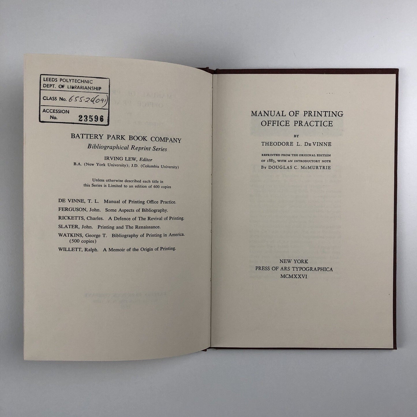 Manual of Printing Office Practice | Theodore L. De Vinne – 1978 reprint