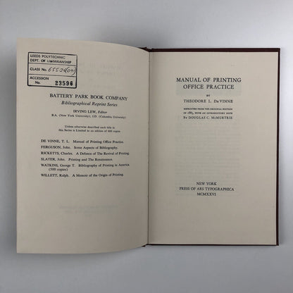 Manual of Printing Office Practice | Theodore L. De Vinne – 1978 reprint