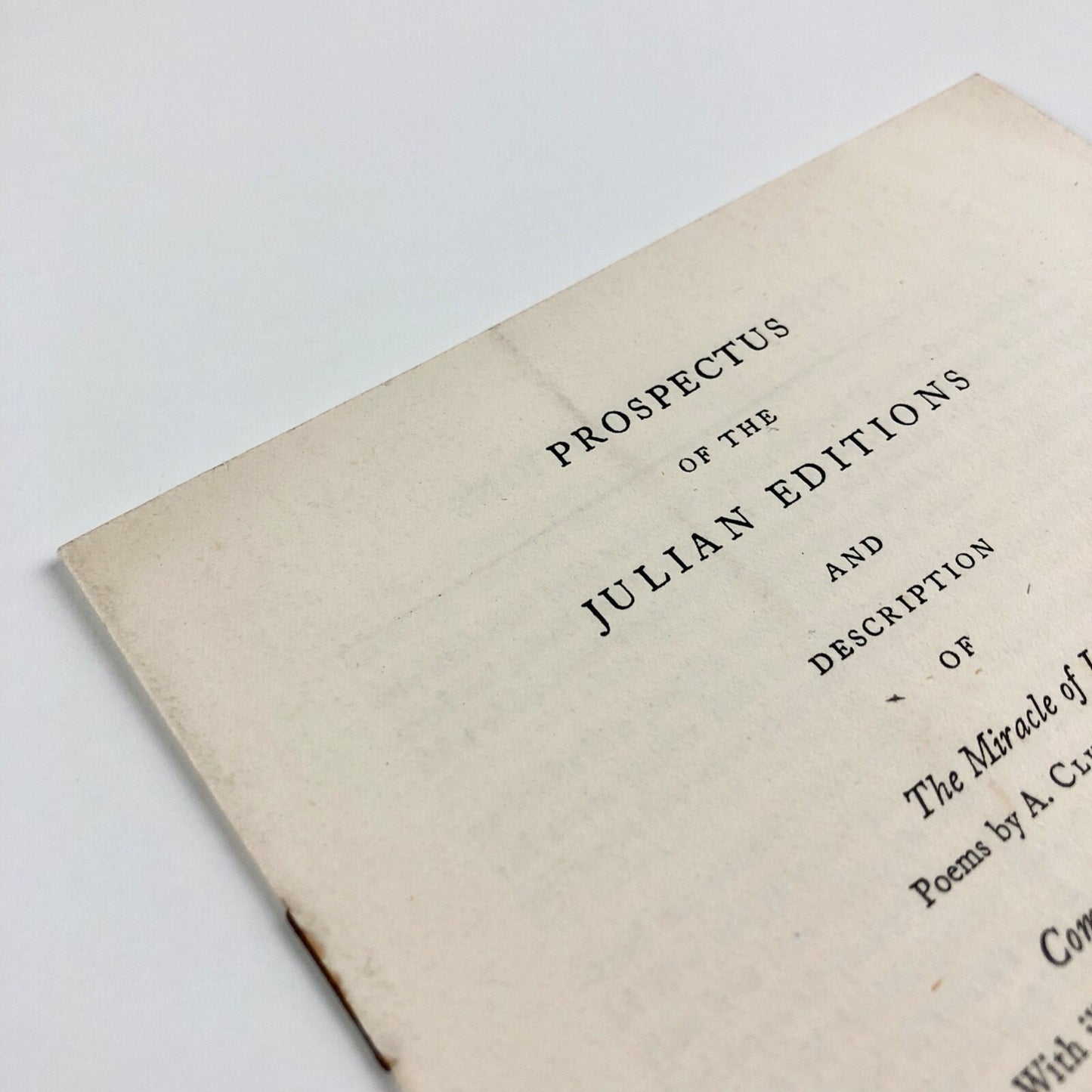 Prospectus of the Julian Editions. Ernest Benn Ltd, London 1925-1926