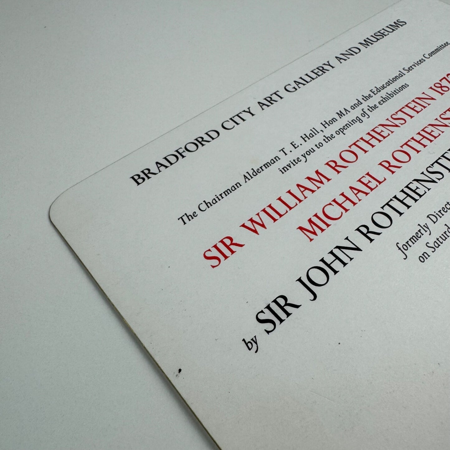 Private view invitation for Sir William Rothenstein 1872-1945 Michael Rothenstein Tate Gallery Bradford City Art Gallery opening held on 4 March 1972