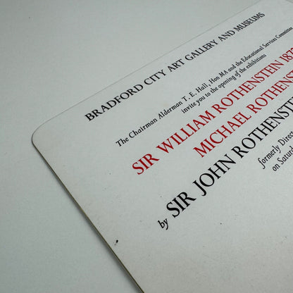 Private view invitation for Sir William Rothenstein 1872-1945 Michael Rothenstein Tate Gallery Bradford City Art Gallery opening held on 4 March 1972