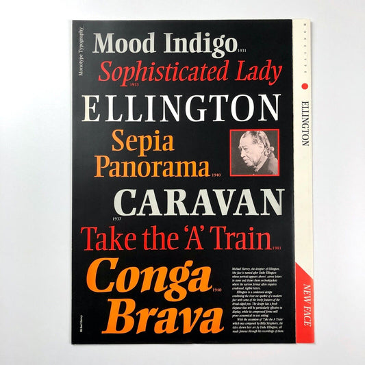 Monotype [Duke] Ellington – type specimen leaflet by Michael Harvey, 1990