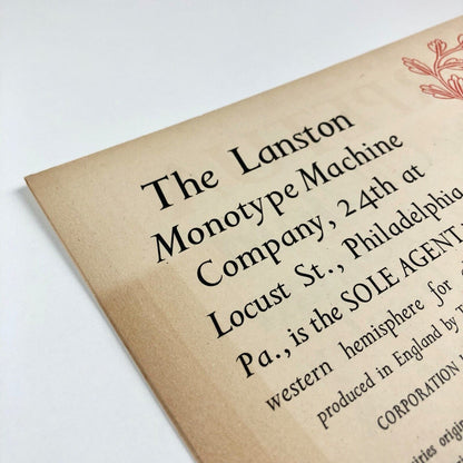 Lanston Monotype Machine Company, Philadelphia | Perpetua type specimen sheet | Eric Gill | Monotype Corporation, 1946
