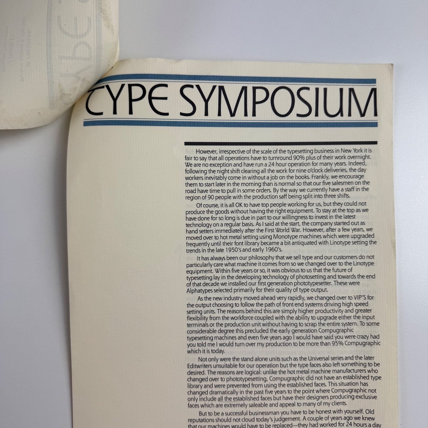 Type Symposium. The role of the trade typesetter in USA Whittaker/Compugraphic