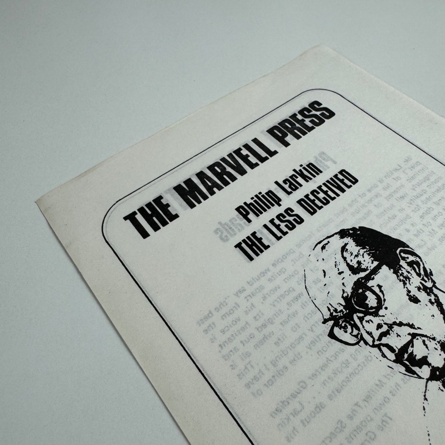 Promotional leaflet for The Marvell Press Philip Larkin The Less Deceived, undated
