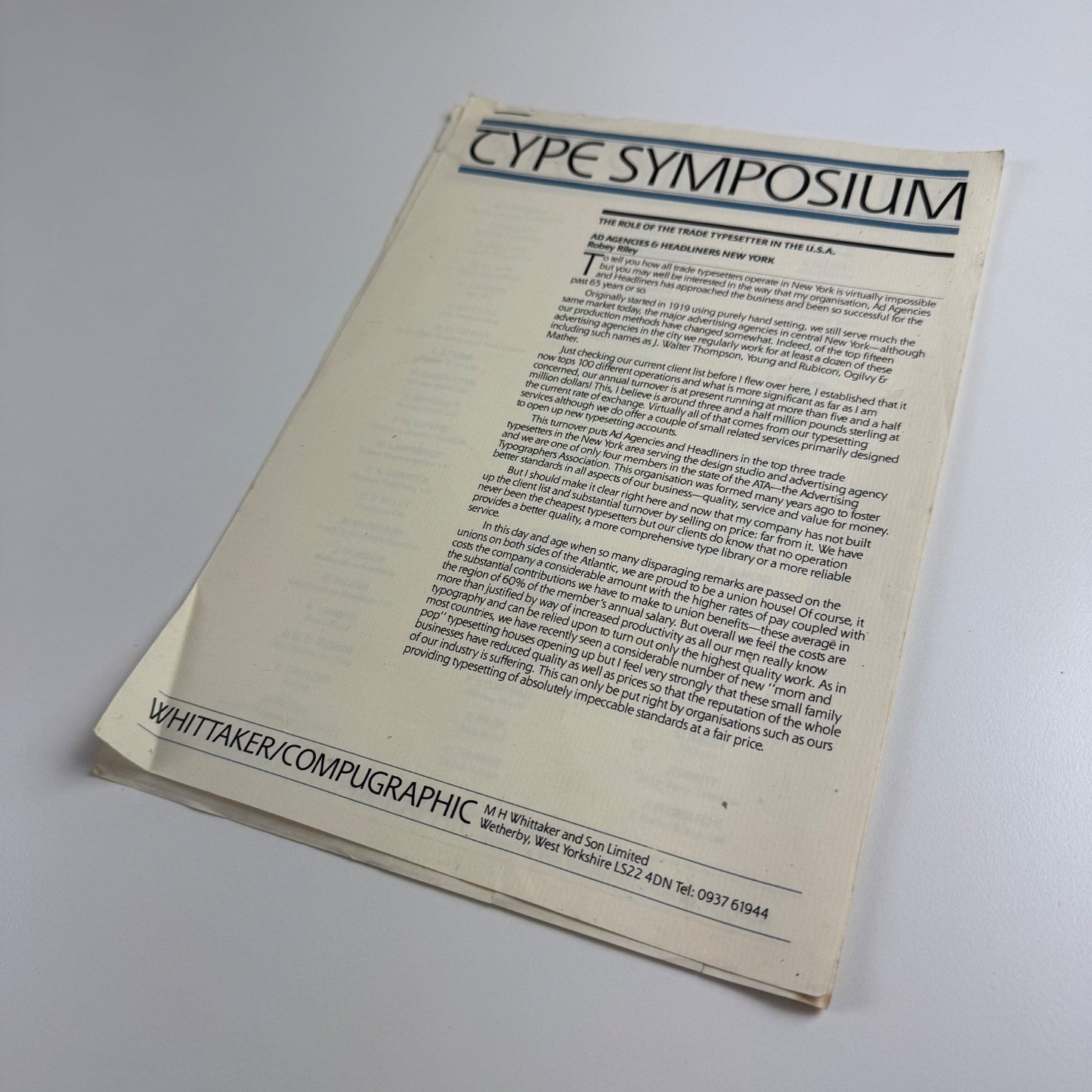 Type Symposium. The role of the trade typesetter in USA Whittaker/Compugraphic