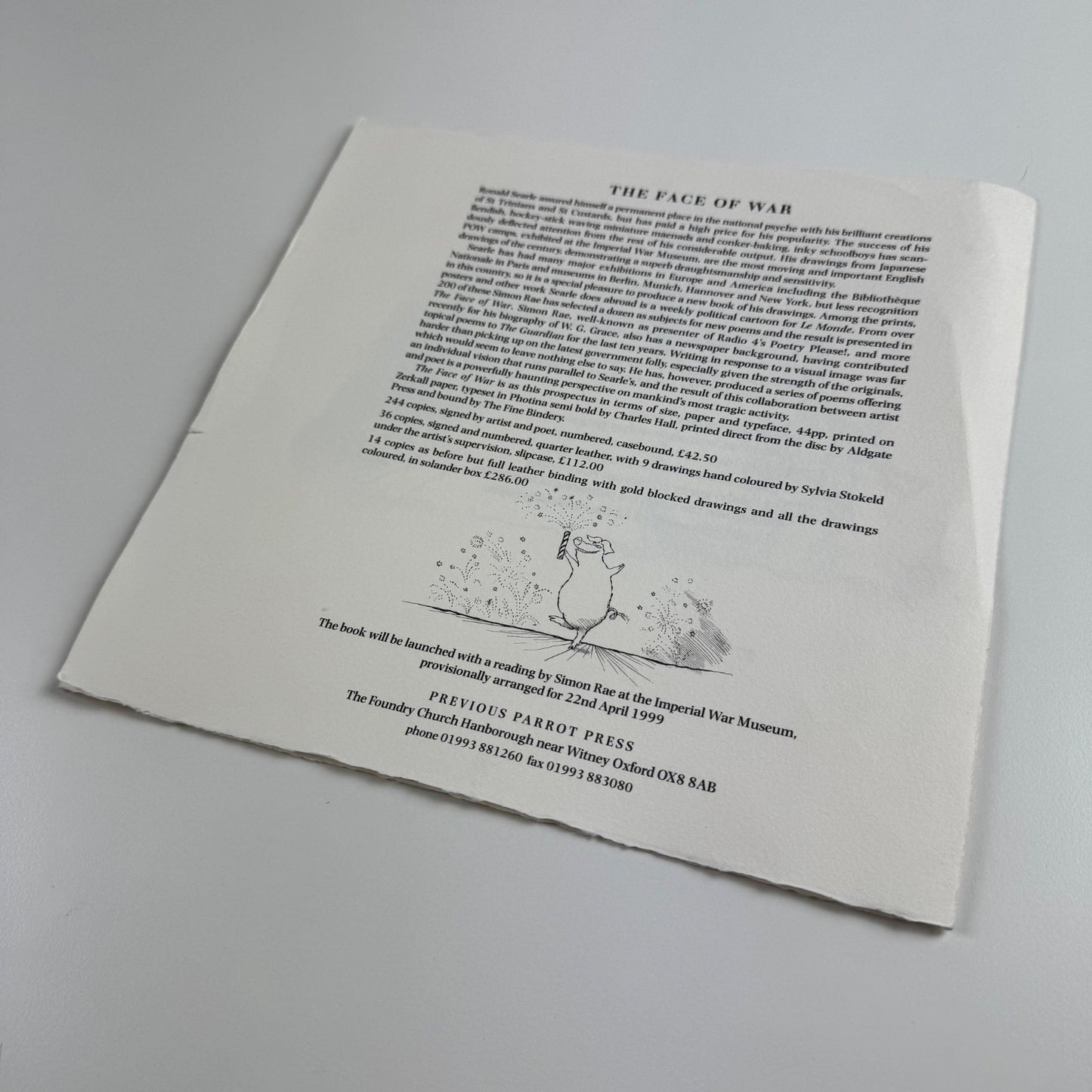 Prospectus The Face of War | Cartoons by Ronald Searle Poems by Simon Rae | Previous Parrot Press, 1999