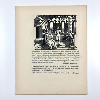 The Golden Cockerel Press – leaflet article printed for The Colophon, July 1931 | Engravings by Robert Gibbings