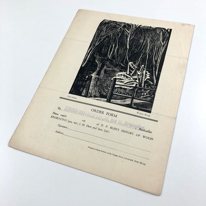 Prospectus for A History of Wood-Engraving by Douglas Percy Bliss | J.M. Dent & Sons Ltd, c .1928? | Cornish Brothers booksellers stamp