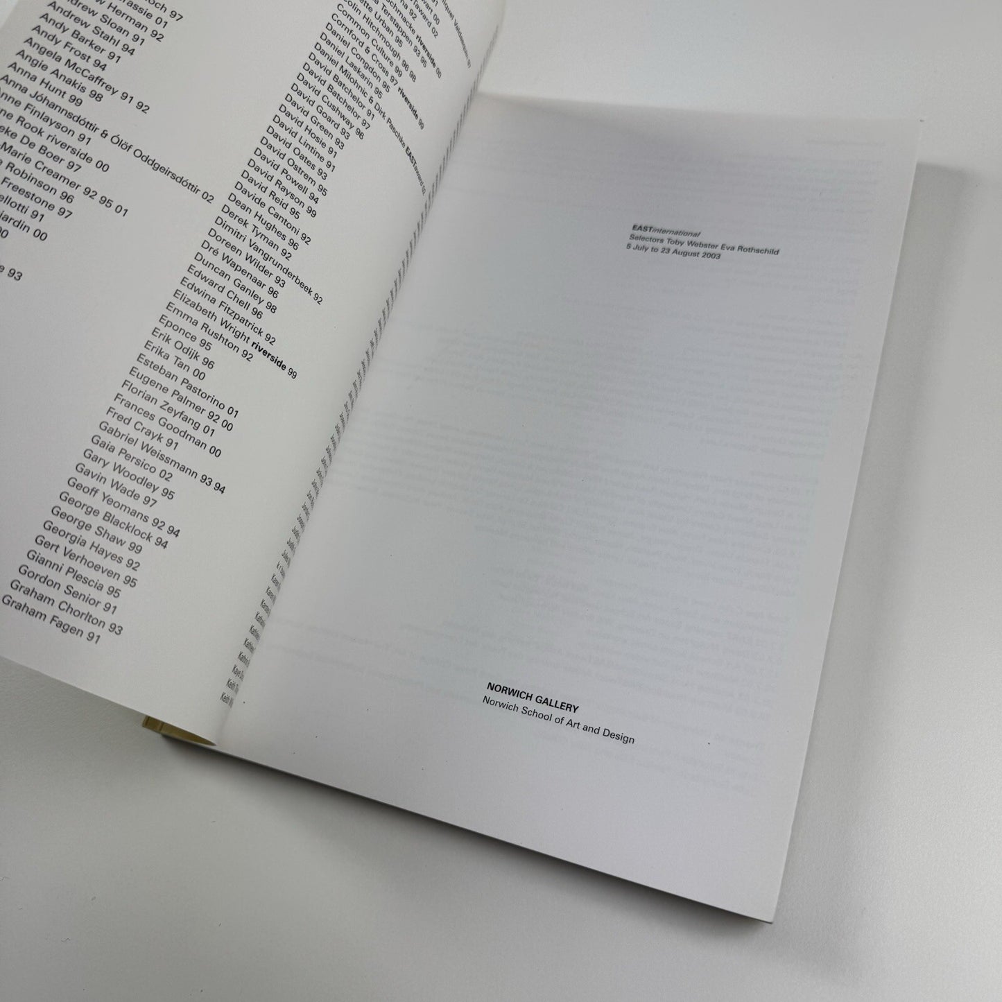 East international 2003 catalogue | Norwich Gallery, Norwich School of Art & Design | Toby Webster and Eva Rothschild
