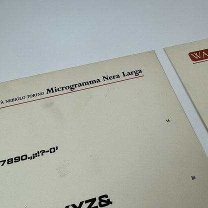 Società Nebiolo Microgramma type specimens x 5 printer Wace and Co Ltd, undated