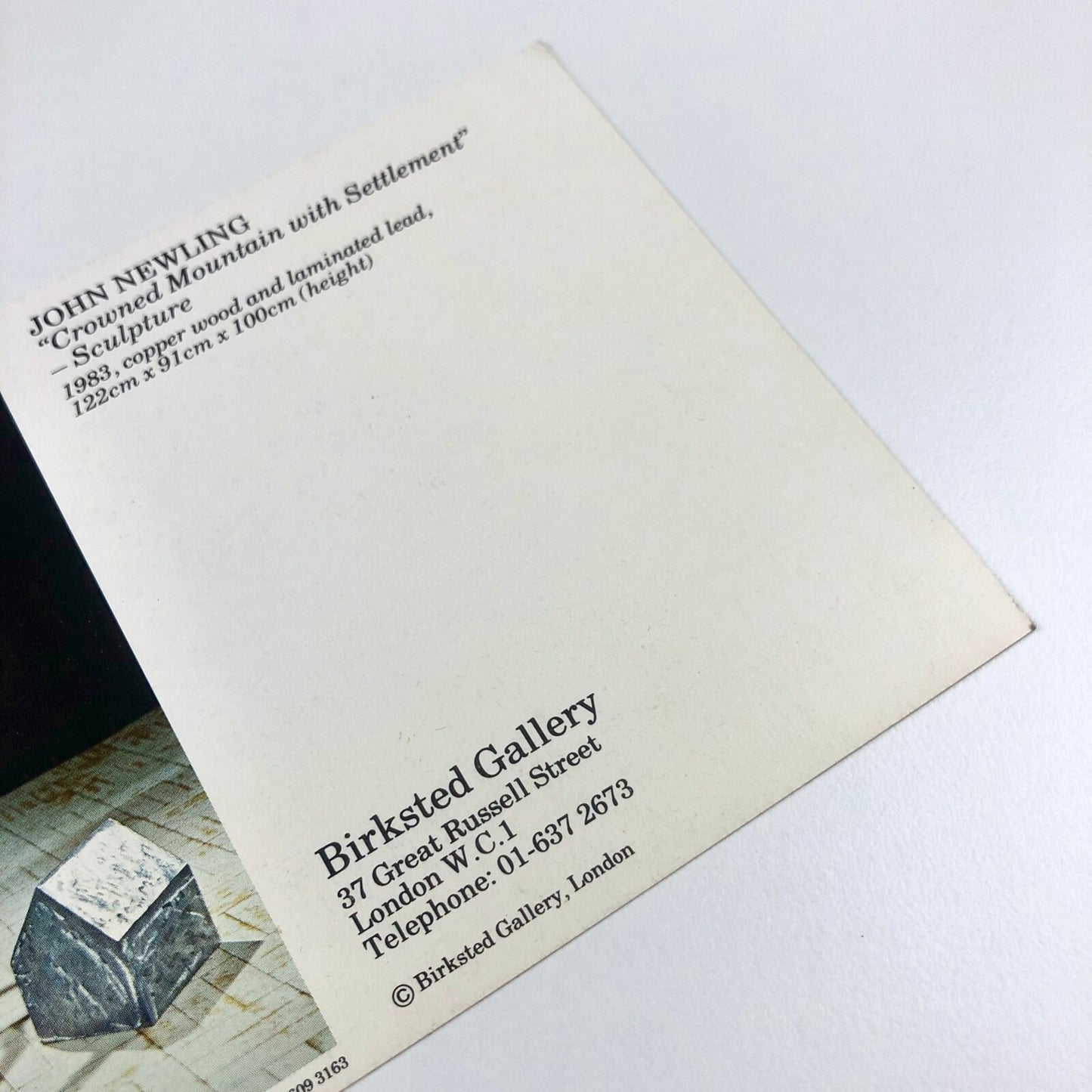 John Newling | Birksted Gallery – small promotional card, c.1983?